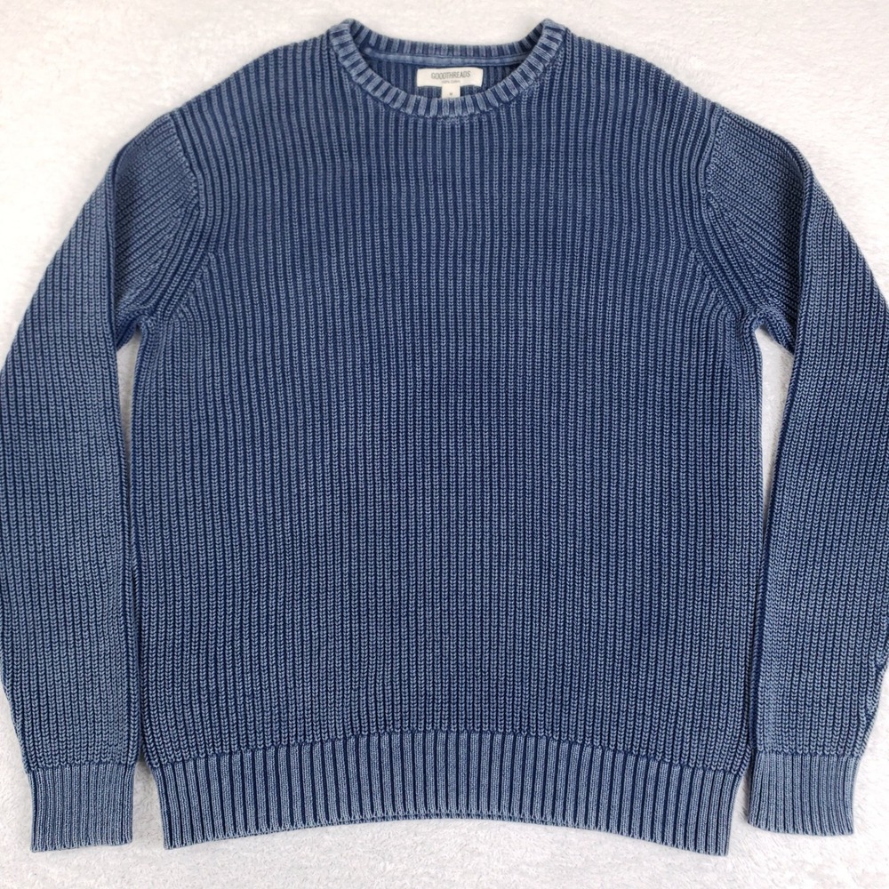 Goodthreads Mens Blue 100% Cotton Shaker Stitch Crewneck Sweater Size M Heritage